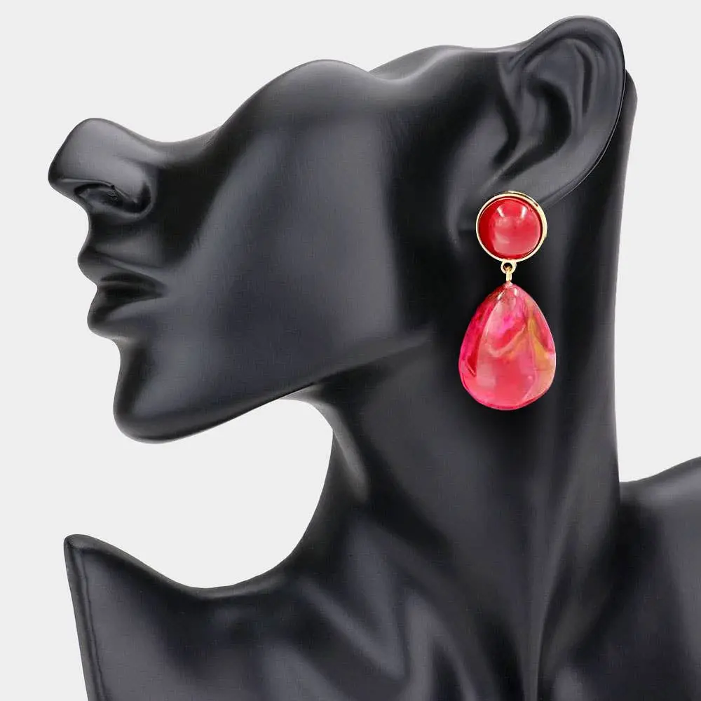 Bold Resin Teardrop Dangle Earrings: Burgundy
