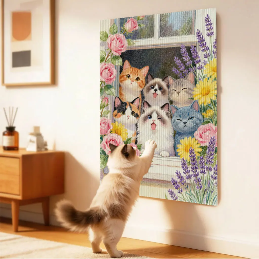 Indoor Cat Scratching Board with Self Adhesive Design, Cat Scratch Pad for Wall Mounted and Floor Use, Sofa Furniture Protection, Cat Climbing Exercise Board, Interactive Cat Toy for Kitten and Home Decoration, Scratcher Board