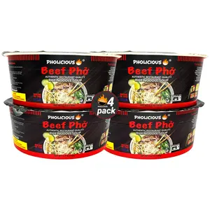 (A)PhoLicious Beef Pho Noodle Bowl – Authentic Vietnamese Instant Rice Noodle Soup with Seasoning & Broth Mix, Ramen Alternative, 4 Pack