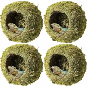 4 count Mossy Cave  Artificial Green Reptile Mossy Hideout 4 Inch Humidity Crested Gecko  Decor for Pet Reptile Frogs Snakes Turtle Spider Lizard Chameleon, Terrarium Vivarium Decor