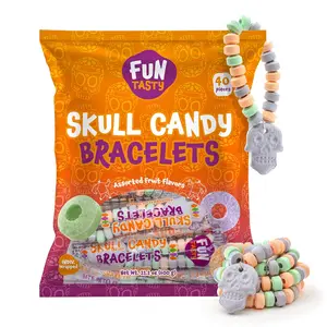 Skull Candy Bracelets - 21 Ounce Bag (40 Count) - Halloween Candy Bracelets Individually Wrapped - Fun Candies for Goodie Bags and Classroom Rewards - Party Favors by Funtasty