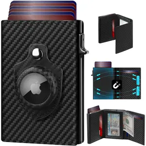 Mens Wallet for  AirTag Pop up Card Holder Compatible with Air Tag RFID Blocking Wallet for Men 10-14 Card Capacity | ID Window |  Slot(Carbon)
