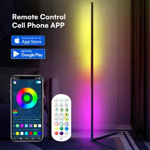 RGB LED Corner Floor Lamp with Music Sync Smart App & Remote Control - Colorful Lights, Adjustable Brightness, Modern Design for Living Room, Bedroom, Office, and Entertainment Areas