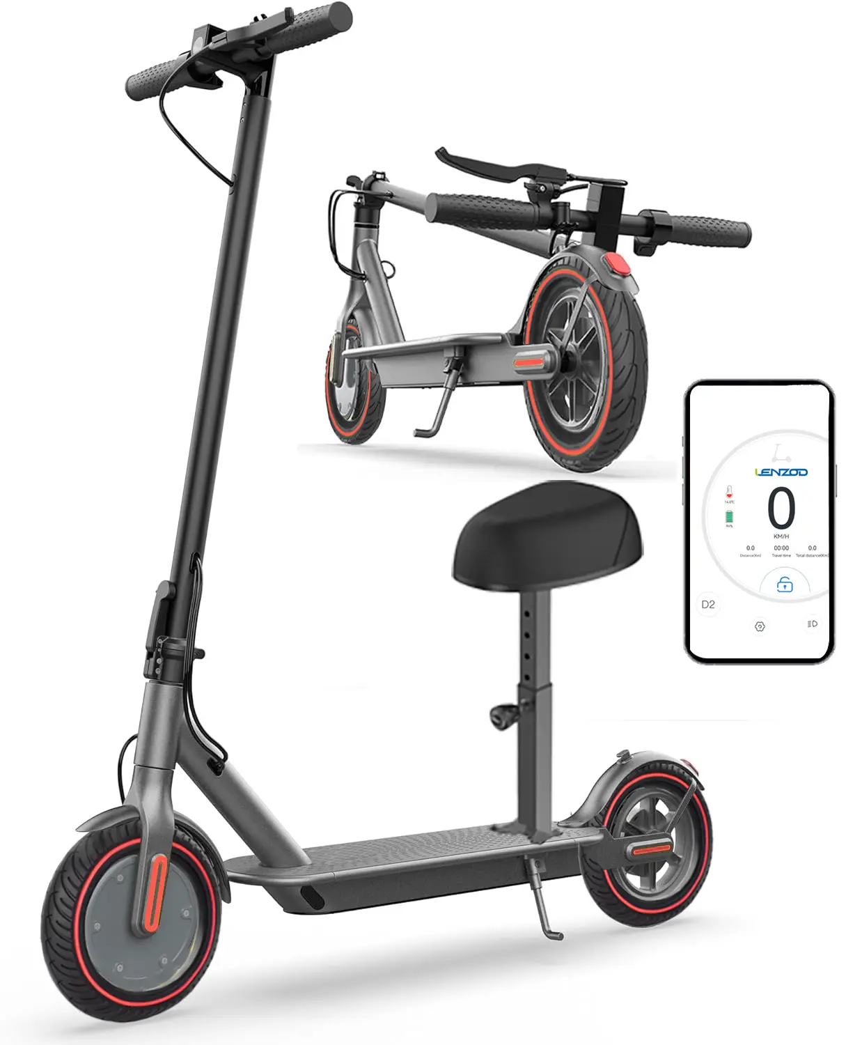 Electric Scooter with seat with basket, Long-Range Portable Commuting Scooter for Adults with Braking System and App , Lightweight ,350W Motor, Top Speed 19/20 mph, Max 18/20Miles Ranges, Foldable E Scooter for Adults with 8.5inch Solider tire.