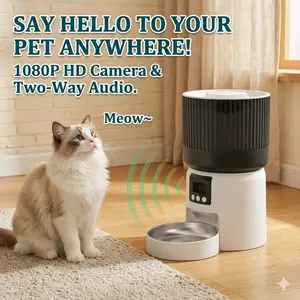 Smart Pet Feeder with 1080P HD Camera - 5L Large Automatic Cat & Dog Feeder, Tuya APP Control, Real-Time Video Monitoring & Scheduled Feeding (White)