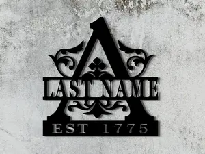 Split Letter Monogram (Wall-mounted, Metal, Housewarming, Bedroom, Modern, Black, Last Name, Anniversary) Decor Gift Hanging Signs Steel Set