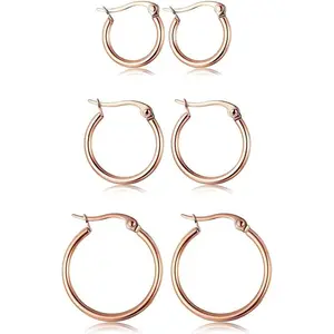 FINREZIO 3 Pairs Stainless Steel Hoop Earrings Set for Women Mens Girls Black Silver Gold Small Hoop Earring, Lightweight Click-Top Hoops Piercing 10-20MM Daily