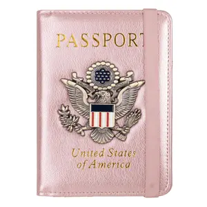 Blocking Passport Holder for Women Men, Leather Passport Travel Wallet with Metal 3D Metal Badge, Travel Document Holder Cover Accessories