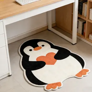 Modern Cartoon Penguin Heart Rug, Living Room Bedroom Carpet, Washable Soft Plush Mat, Creative Fashion Design, Home Decor