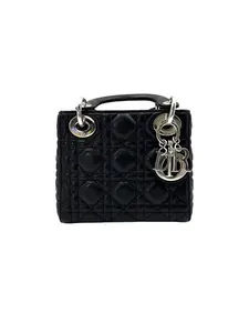 Pre-owned Dior leather Crossbody Bags Christian Lady Black Cannage Handle Bag With Silver Charms DR660