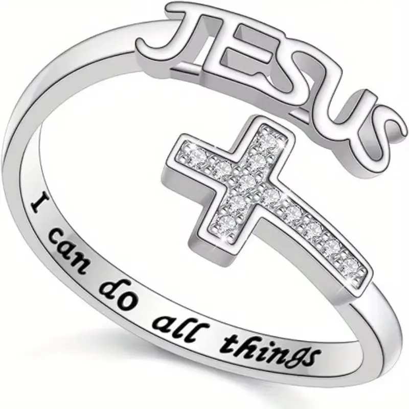 Female Casual Jesus Ring - Engraved Name, Custom Engraved, Personalized Jewelry Accessory