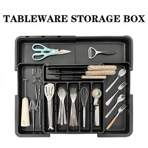 Silverware storage box, expandable kitchen utensil drawer organizer, 9-compartment large cutlery storage tray