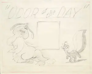 Looney Tunes Title Card Original Drawing Pepe Le Pew Odor of the Day Warner Brothers 1948