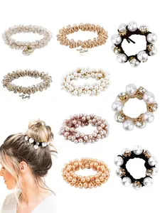 9pcs Pearl Hair Ties, Elastic Hair Scrunchies with Crystal Beads, Bulk Hair Ropes, Stretchy Handmade Boho Aesthetic Accessory for Women & Girls Hair Accessories
