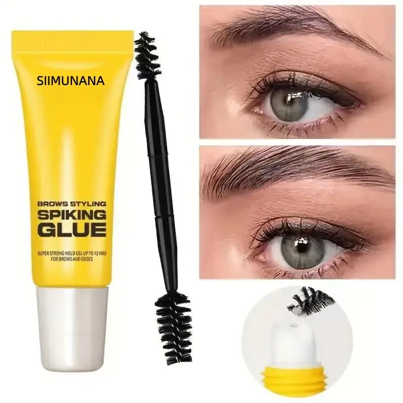 Long Lasting Eyebrow Setting Glue with Dual-Ended Brow Brush, Waterproof Sweatproof Quick-Drying Gel for Natural Fluffy 3D Feathered Brows, Lightweight for All Skin Types Daily Use