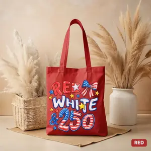 Red White & 250 Anniversary Tote Bag, Bow Preppy Patriotic Bag, 250 Years Of America Gift, Coquette 4th Of July Women's USA Shopping Bag