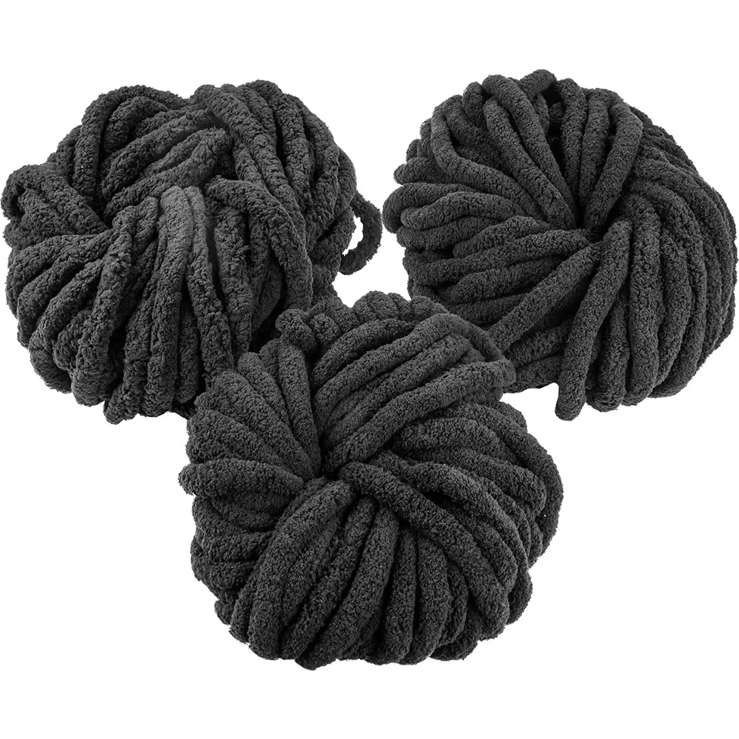 iDIY Chunky Yarn 3 Pack Skein (72 Yards) - Black - Fluffy Chenille Yarn Perfect Blankets, Arm Knitting, Crocheting and DIY Crafts and Projects!