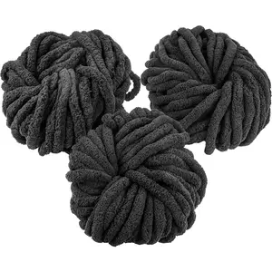 iDIY Chunky Yarn 3 Pack Skein (72 Yards) - Black - Fluffy Chenille Yarn Perfect Blankets, Arm Knitting, Crocheting and DIY Crafts and Projects!