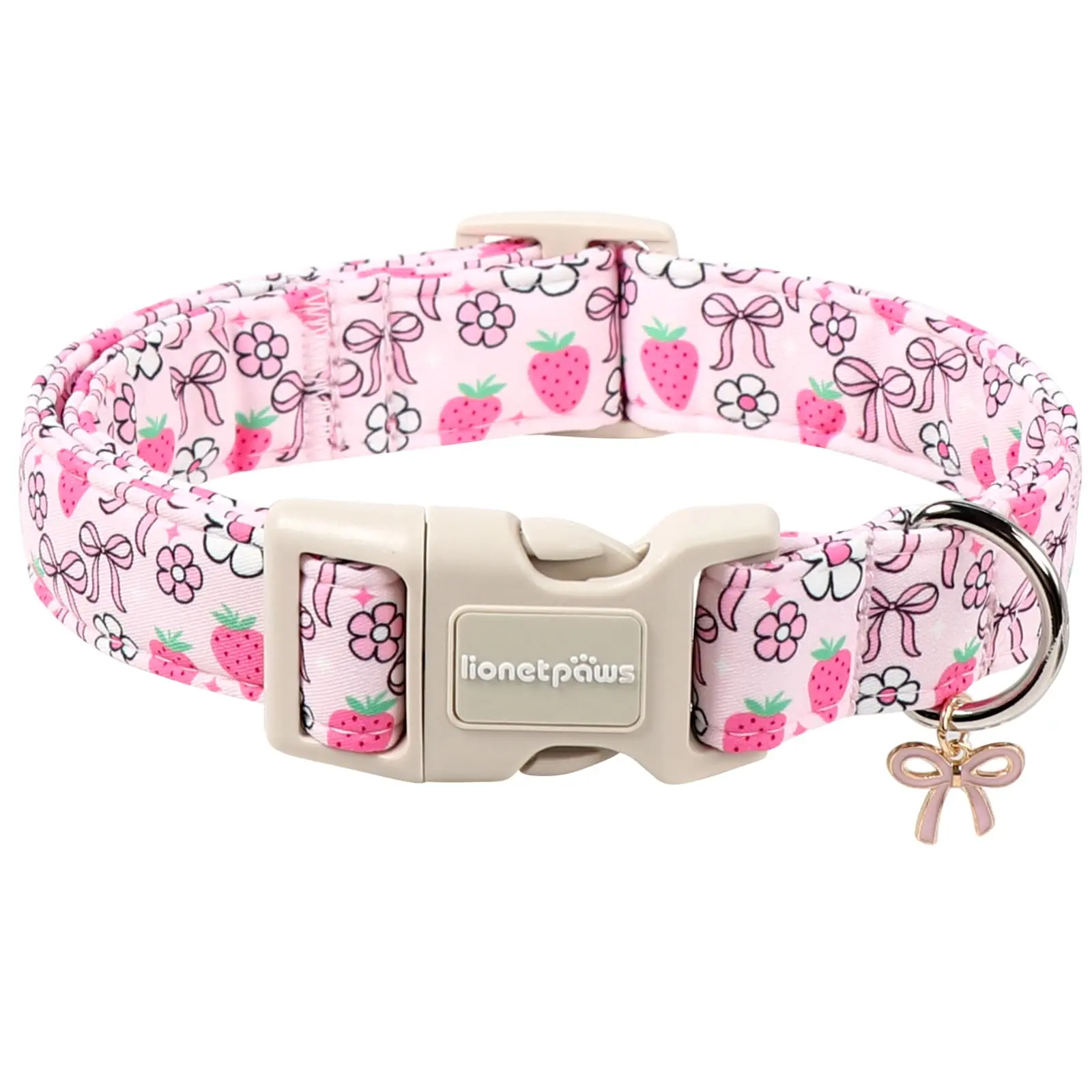 Lionet Paws Spring Dog Collar, Lightweight & Adjustable Cute Pink Puppy Accessory with Quick-Release Buckle for Small, Medium & Large Dogs