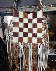 Genuine cowhide & leather fringe crossbody bag with matching strap