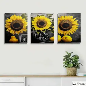3pcs Sunflower Canvas Floral Wall Art Posters, Modern Art Decor for Living Room, Kitchen, Home Office, Classic Style Indoor Landscape Paintings