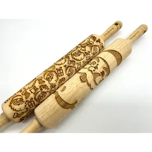 Santa Embossed Rolling Pin for Pottery LARGE IMAGE