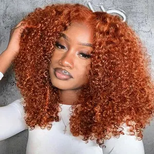 Ginger Orange Curly Bob Wig Human Hair 13x6 Lace Frontal Wig for Women HD Transparent Lace Front Wigs Human Hair Deep Curly Short Bob Wigs 100% Real Human Hair Wig 350# Color dealsforyoudays Afro Hairstyle