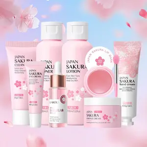 Sakura Facial Care Set (8 Counts/set), Cleanser & Eye Cream & Moisturizing Essence & Toner & Lotion & Lip Mask & Face Cream & Hand Cream, Hydrating Skin Care Kits for Women