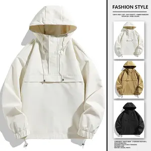Hiking, cycling jacket, mountain climbing camping hoodie, hooded jacket, men's toolwear, outdoor hooded pullover, half open neck jacket
