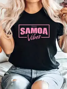 100% cotton Tropical Palms Samoa - Samoan Vibes - Samoa Vibes For Women T-Shirt Print T-Shirt, Casual Crew Neck Short Sleeved Summer Top graphic tees women