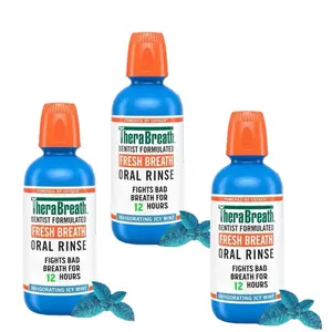 TheraBreath Fresh Breath Alcohol-Free Mouthwash, Icy Mint, 16 fl oz (3 ct) - Oral Care Sensitive