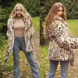 Winter new large-size women's imitation fur leopard print jacket