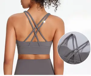 Women's Wireless Padded Criss-Cross Backstrap Sports Bra - Medium Support Pushup Activewear, Dry-Fit Modest Sports Bra for Workout, Gym, Activewear Sports Bras, Backstrap Sports Bras