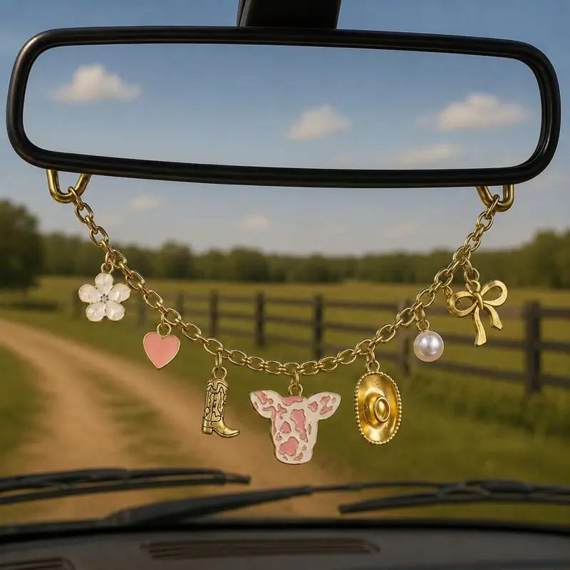 Cow Print Rear View Mirror Charm | Pink or Black Cow Car Charm | Cowgirl Car Accessories | Western Car Mirror Decor | Cute Truck Accessory