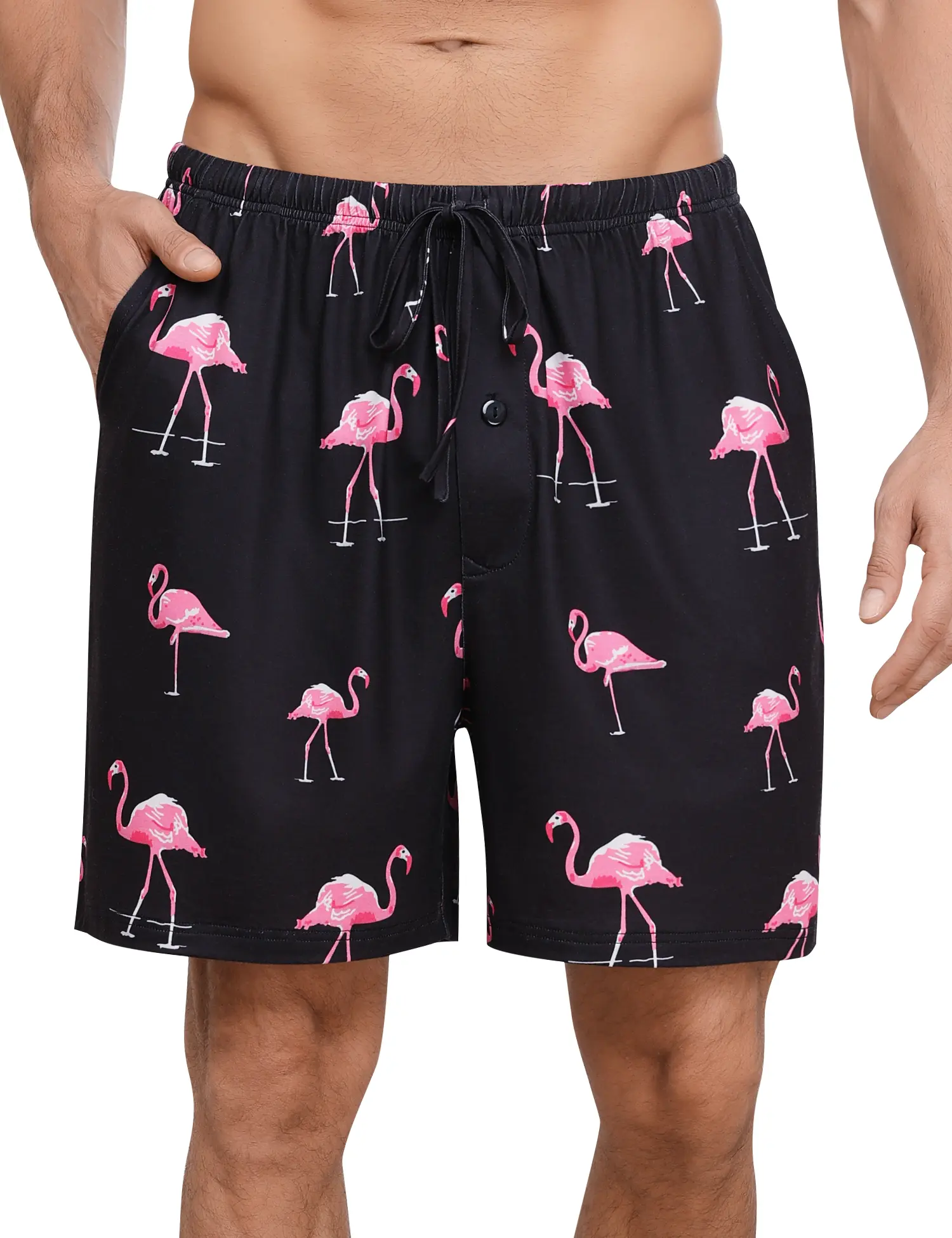 SWOMOG Men's Modal Fabric Pajamas Shorts - Soft Men's Sleepwear Loungewear Bottoms with Button Fly, Drawstring, Pockets, Prints, Simple, Fashion Apparel, Clothes, Party, Graphic, Labrador, Menswear, Elastic Waist, Drawstring Tie, Machine Wash, Modal Blend