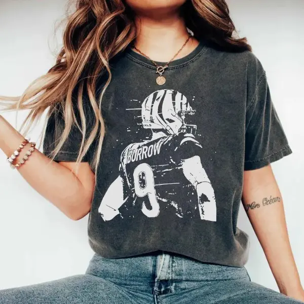 Joe Burrow Cincinnati Football Bleached Unisex Faded Black Cotton T-Shirt Casual Rock Style Summer Top for Him & Her