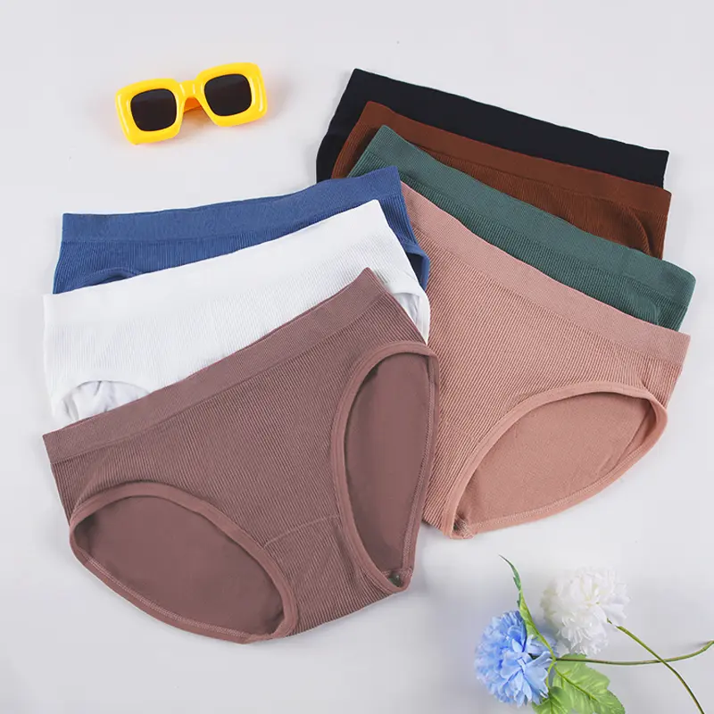 7Pcs Women's Ribbed Cotton Hipster Underwear, Soft Stretch Mid Rise Breathable Seamless Brief Panties Multipack No Panty Lines Daily Underpants