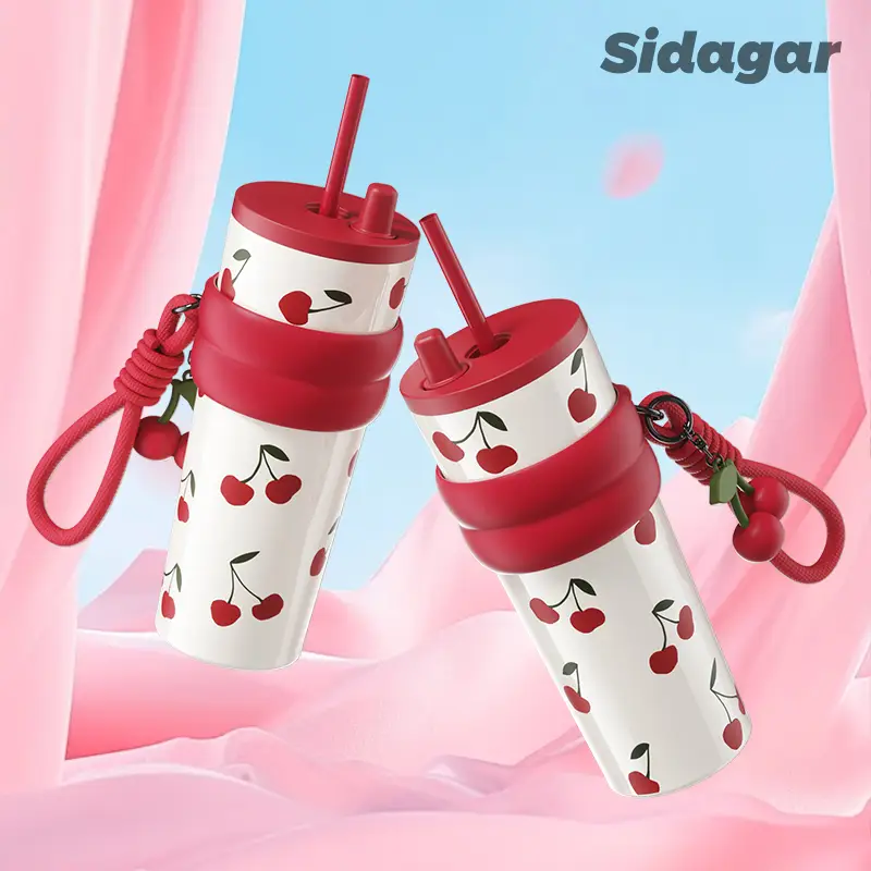 [Sidagar] 24oz Insulated Water Bottle – Cute Stainless Steel Tumbler with Lid & Straw | Keeps Drinks Hot/Cold 12H | Portable, Reusable, Dishwasher Saf