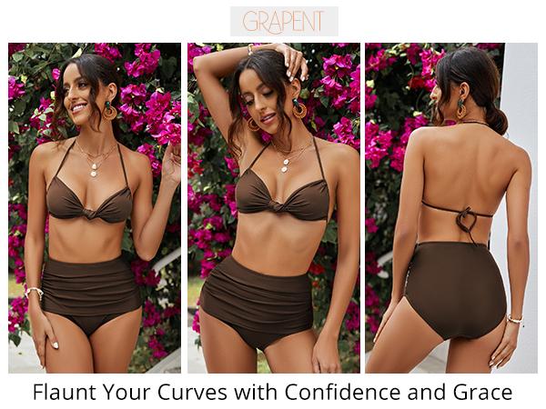 GRAPENT Women's High Waisted Swim Bottom Ruched Bikini Tankini Bottoms Tummy Control Swimsuit Briefs