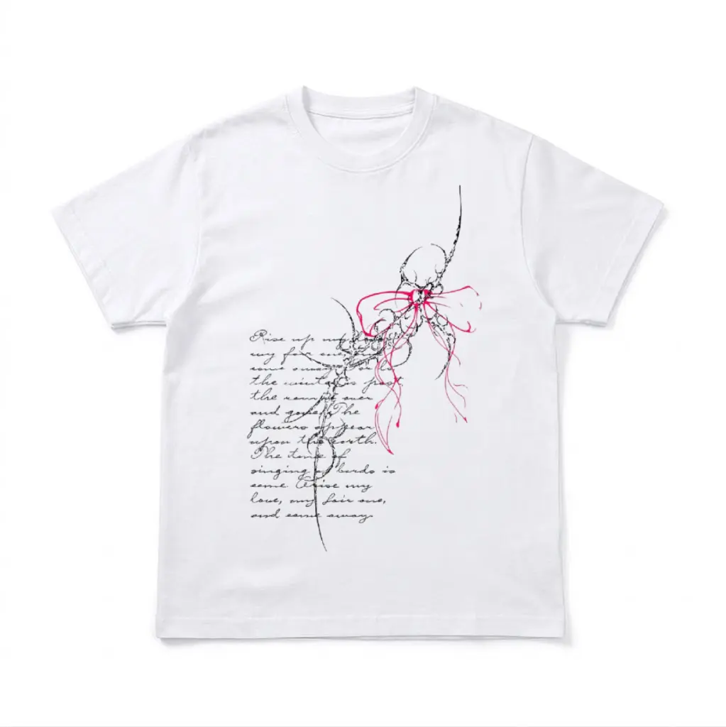 Pink Ribbon Bow T-Shirt, Gothic Poetry Script Graphic Shirt, Romantic Grunge Y2K Aesthetic Tee, Coquette Balletcore Top, Crew Neck, Short Sleeve, Cotton, Trending Tee