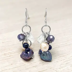 Dark Gray Cultured Keshi Pearl Earrings in 925 Sterling Silver