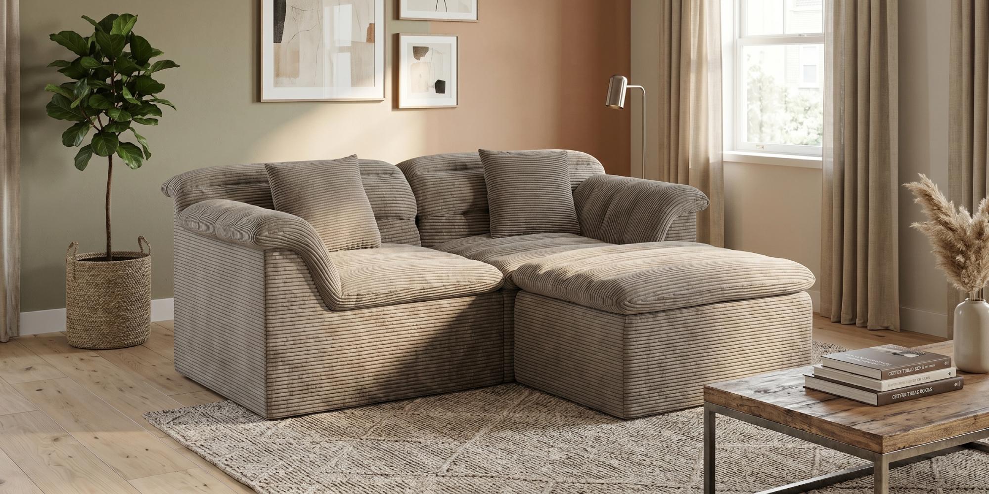 SUNG7 81-88in Boneless Loveseat Sofa with Ottoman - Corduroy Comfy Couch, 27in Extra Deep Seat, Lumbar Support, No Assembly Needed, Convertible Modular Couches Option, Ideal for Living Room Watch Parties