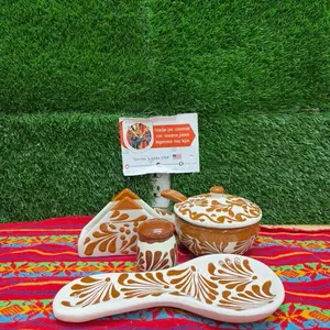 Kitchen Set Pack Relieve Cielito Lindo, color Mamey (Salsera Relieve, Napkin, Salero y Porta Spoon).