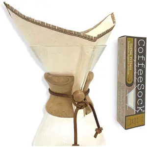 CoffeeSock ’The Original’ Reusable 100% Organic Cotton Coffee Filters - 2 pk - Fits Chemex® 6-13 Cup Coffee Makers | Coffee Sock Cloth Coffee Filter | Zero-Waste & Eco-Friendly (X6)