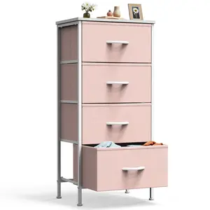 4 Drawer Dresser for Bedroom, Fabric Storage Tower with Wood Top, Sturdy Metal Frame, Large Capacity Organizer Unit for Closet, Entryway, or Living Room – Available in Multiple Colors