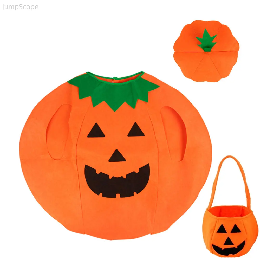 Women's Comfortable Jack-O-Lantern Pumpkin Costume - 6pcs Halloween Dress Set with Matching Striped Socks, Hat, Candy Bag & Accessories for Cosplay Parties