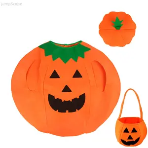 Cute Adult Pumpkin Costume Outfit Set, Halloween Jack-O-Lantern Dress with Matching Hat, Glasses, Candy Bag & Striped Socks for Trick or Treat Cosplay Party
