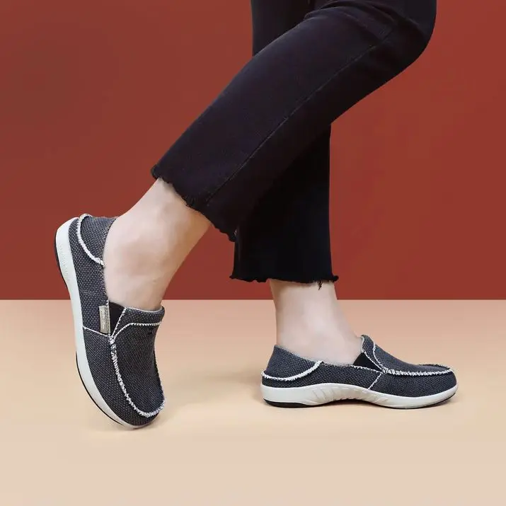 GeckoMan Women Arch Support Loafer Shoes -Black Canvas Footwear Girl Comfort Walking Shoes Classic