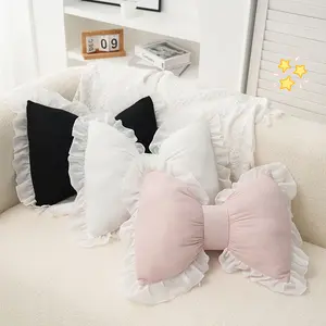 Bow Lace Edge Pillow, Modern Simple Soft Cute Butterfly Decoration Pad, Bed Sofa Bedroom Car Decor, Home Decorative Cushion, Home Essential Gift