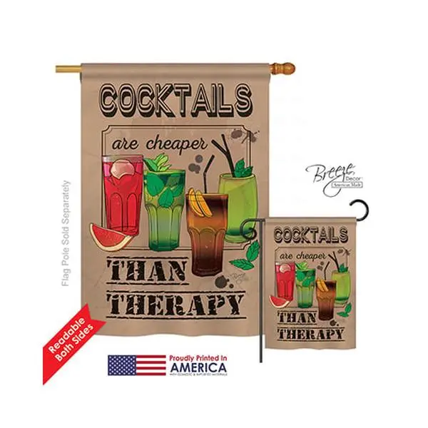 Breeze Decor 17035 Double-Sided Rectangular Vertical House Flag - 28x40 in Party Decor, Polyester Soft Slogan Festive Flag, Pro Guard, 4" Pole Sleeve, Eco-Friendly Procedures, Original Artwork, All Weather "Cocktails are Cheaper" Design